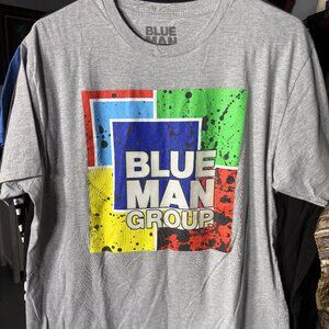Blue Man Group Adult Grey Cotton Blend Graphic Print Tee T-Shirt SZ Large - RARE
